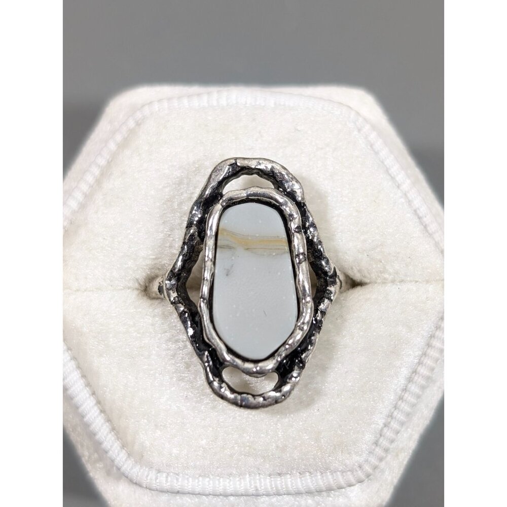 Boho Western Gray Faux Stone silver‎ Tone Oval Ring Size 7.75